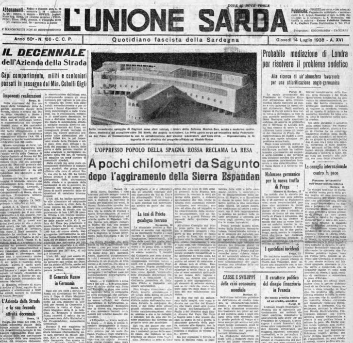 L'Unione Sarda del 14 luglio 1938